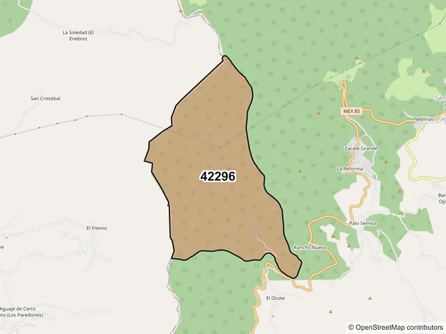 Mapa del código postal 42296, Chapulhuacán, Hidalgo