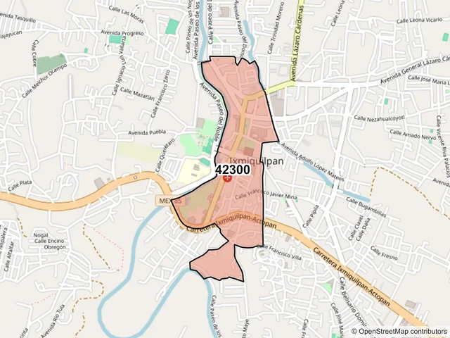 Mapa del código postal 42300, Ixmiquilpan, Hidalgo