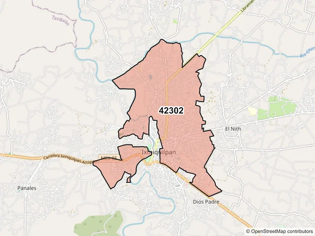 Mapa del código postal 42302, Ixmiquilpan, Hidalgo