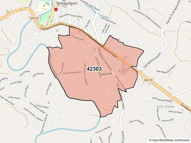 Mapa del código postal 42303, Ixmiquilpan, Hidalgo
