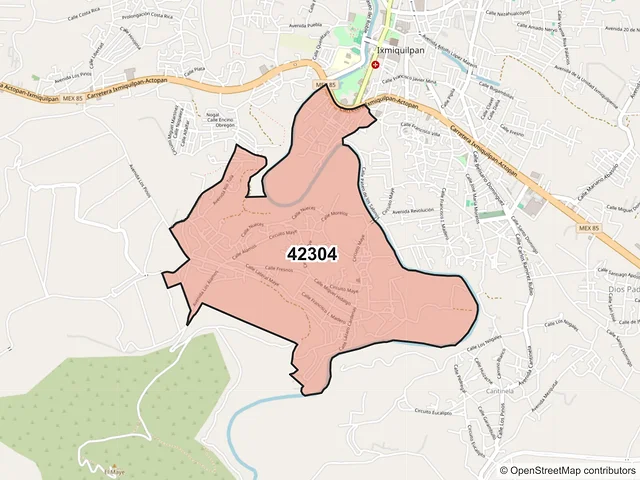 Mapa del código postal 42304, Ixmiquilpan, Hidalgo