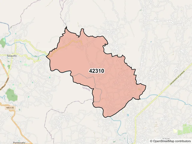 Mapa del código postal 42310, Ixmiquilpan, Hidalgo