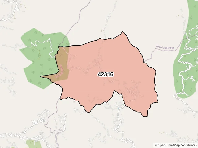 Mapa del código postal 42316, Ixmiquilpan, Hidalgo