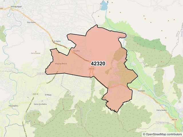 Mapa del código postal 42320, Ixmiquilpan, Hidalgo