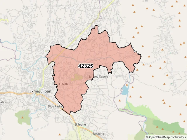 Mapa del código postal 42325, Ixmiquilpan, Hidalgo