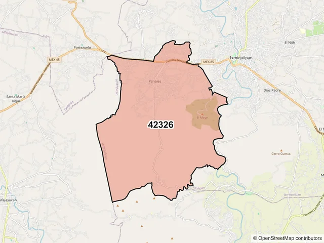 Mapa del código postal 42326, Ixmiquilpan, Hidalgo