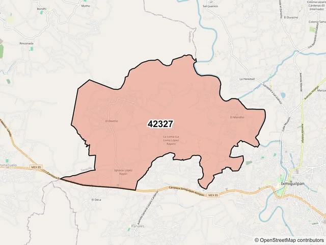 Mapa del código postal 42327, Ixmiquilpan, Hidalgo