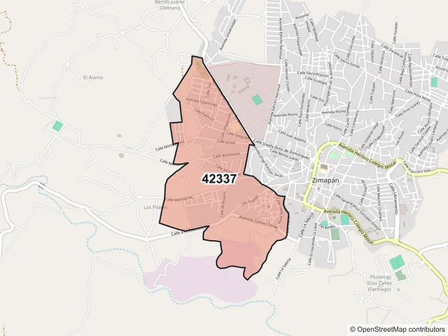 Mapa del código postal 42337, Zimapán, Hidalgo