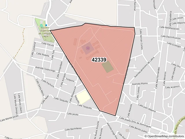 Mapa del código postal 42339, Zimapán, Hidalgo
