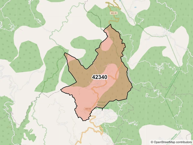 Mapa del código postal 42340, Zimapán, Hidalgo