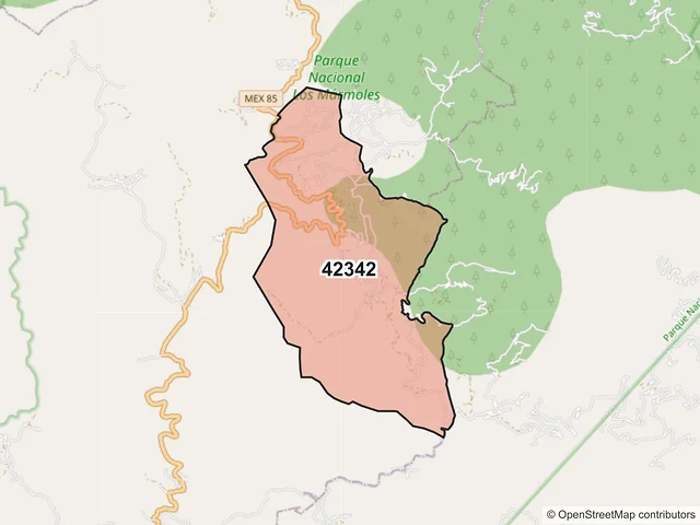 Mapa del código postal 42342, Zimapán, Hidalgo