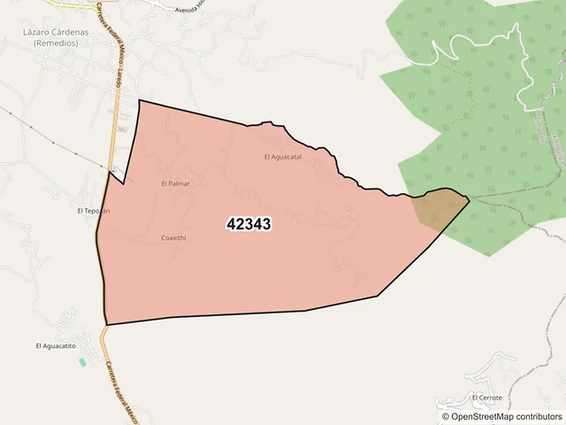 Mapa del código postal 42343, Zimapán, Hidalgo