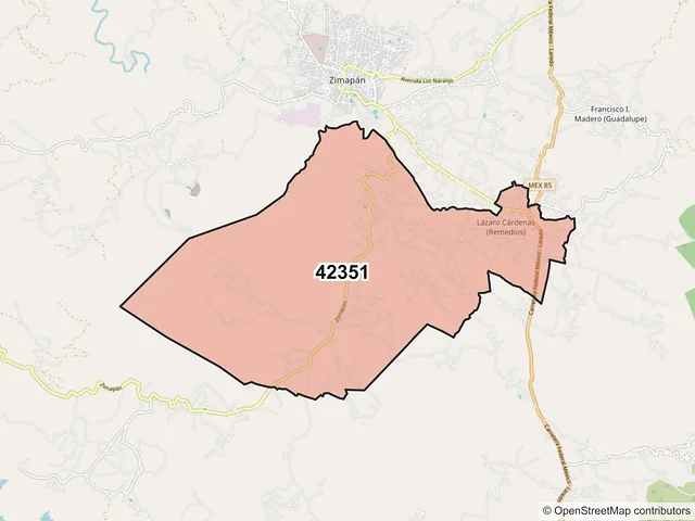 Mapa del código postal 42351, Zimapán, Hidalgo