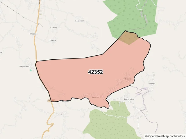 Mapa del código postal 42352, Zimapán, Hidalgo