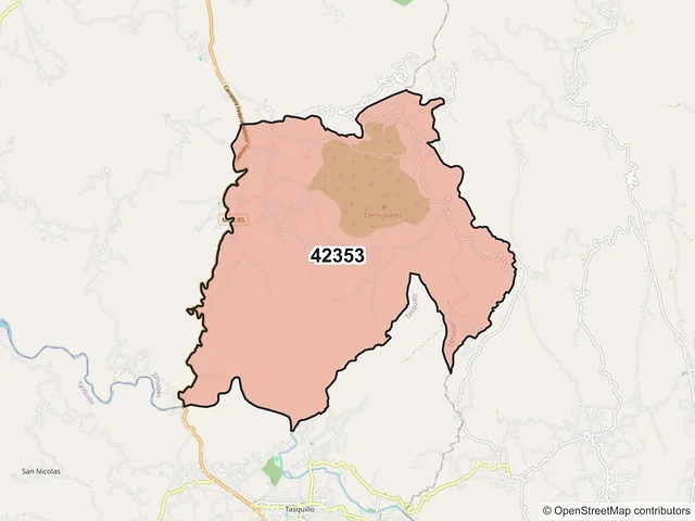 Mapa del código postal 42353, Zimapán, Hidalgo
