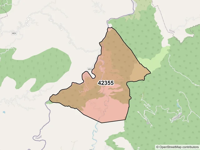 Mapa del código postal 42355, Zimapán, Hidalgo