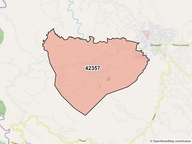 Mapa del código postal 42357, Zimapán, Hidalgo