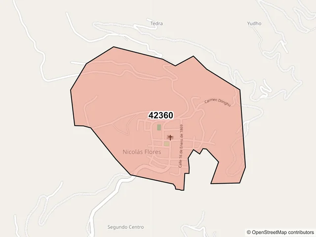 Mapa del código postal 42360, Nicolás Flores, Hidalgo