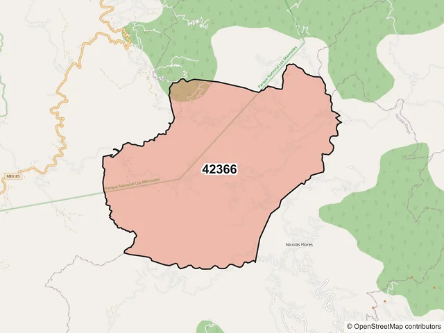 Mapa del código postal 42366, Nicolás Flores, Hidalgo