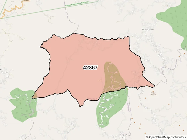 Mapa del código postal 42367, Nicolás Flores, Hidalgo