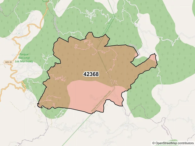 Mapa del código postal 42368, Nicolás Flores, Hidalgo