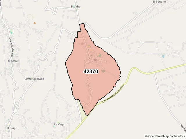 Mapa del código postal 42370, Cardonal, Hidalgo