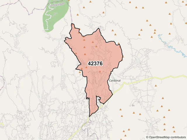 Mapa del código postal 42376, Cardonal, Hidalgo