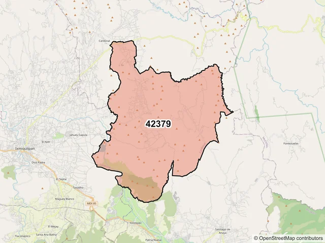 Mapa del código postal 42379, Cardonal, Hidalgo
