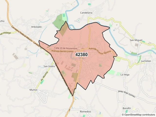 Mapa del código postal 42380, Tasquillo, Hidalgo