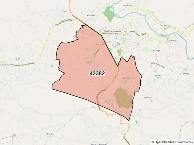 Mapa del código postal 42382, Tasquillo, Hidalgo