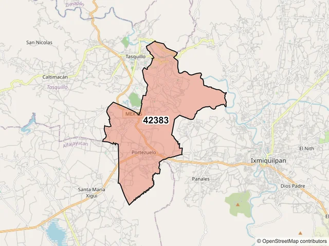 Mapa del código postal 42383, Tasquillo, Hidalgo