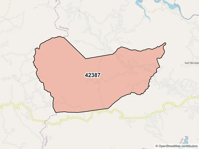 Mapa del código postal 42387, Tasquillo, Hidalgo