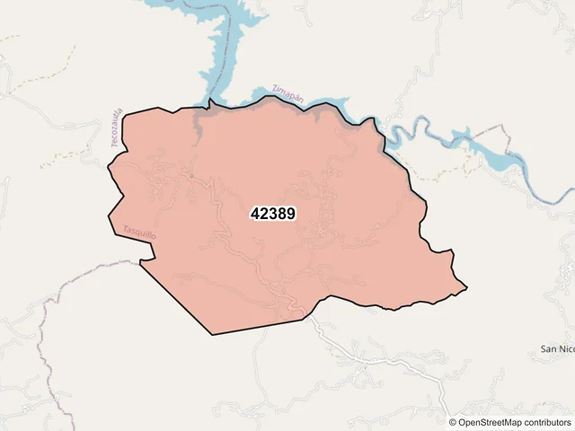 Mapa del código postal 42389, Tasquillo, Hidalgo