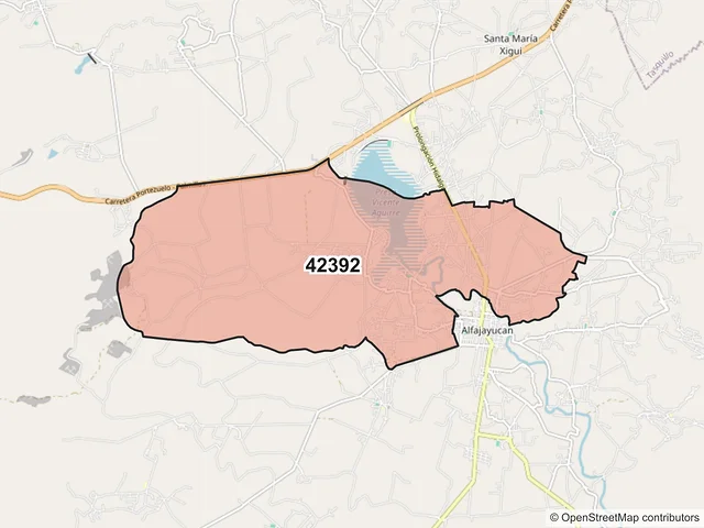 Mapa del código postal 42392, Alfajayucan, Hidalgo