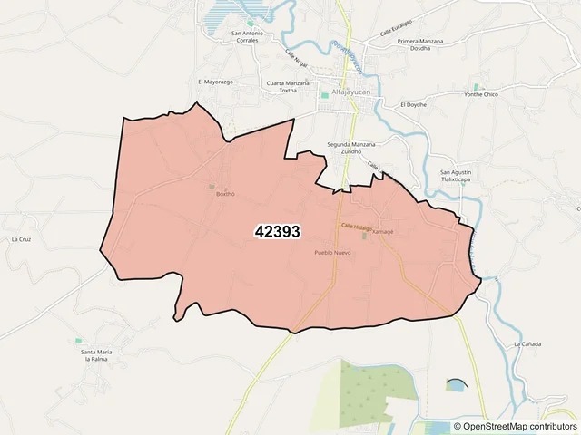 Mapa del código postal 42393, Alfajayucan, Hidalgo