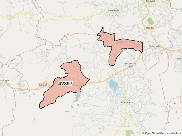 Mapa del código postal 42397, Alfajayucan, Hidalgo