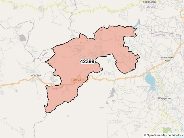 Mapa del código postal 42399, Alfajayucan, Hidalgo