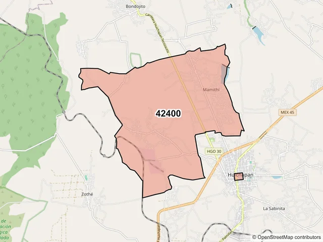 Mapa del código postal 42400, Huichapan, Hidalgo