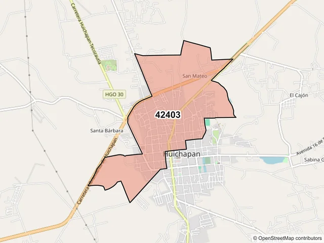 Mapa del código postal 42403, Huichapan, Hidalgo