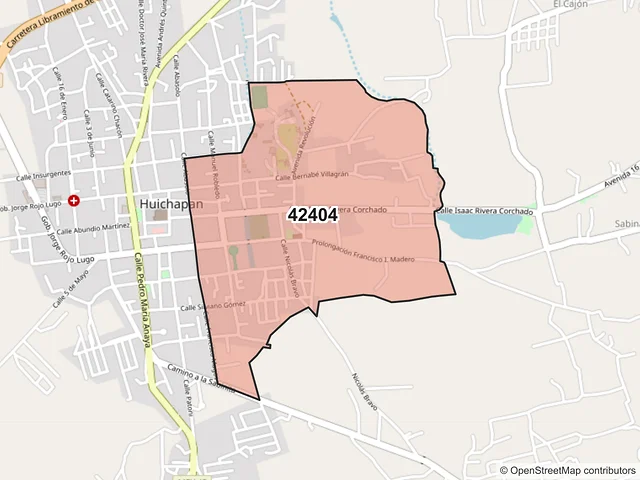 Mapa del código postal 42404, Huichapan, Hidalgo