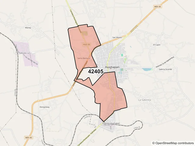 Mapa del código postal 42405, Huichapan, Hidalgo