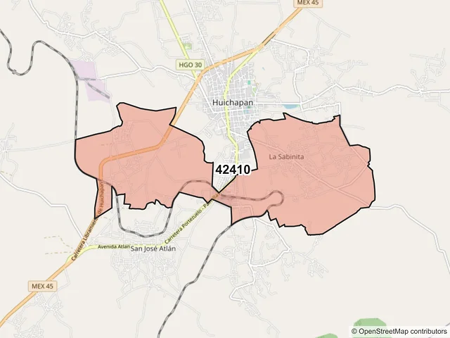 Mapa del código postal 42410, Huichapan, Hidalgo