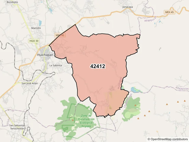 Mapa del código postal 42412, Huichapan, Hidalgo