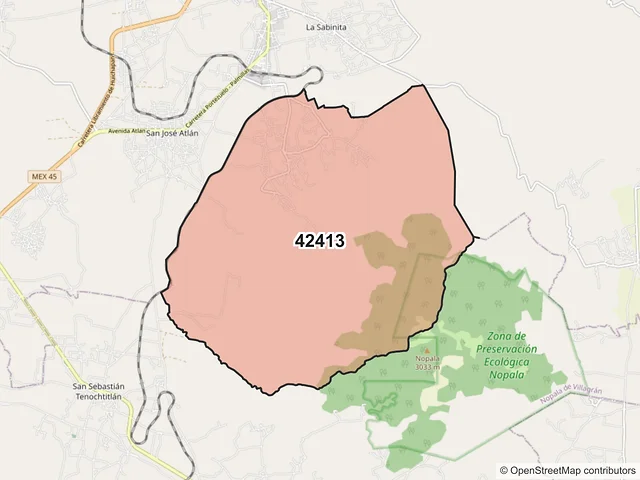 Mapa del código postal 42413, Huichapan, Hidalgo