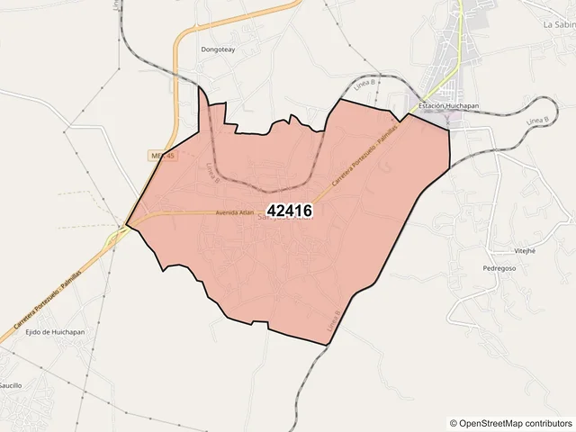 Mapa del código postal 42416, Huichapan, Hidalgo