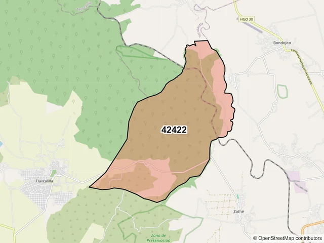 Mapa del código postal 42422, Huichapan, Hidalgo