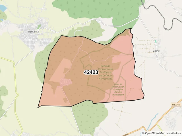 Mapa del código postal 42423, Huichapan, Hidalgo