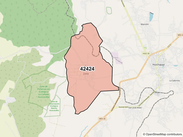 Mapa del código postal 42424, Huichapan, Hidalgo