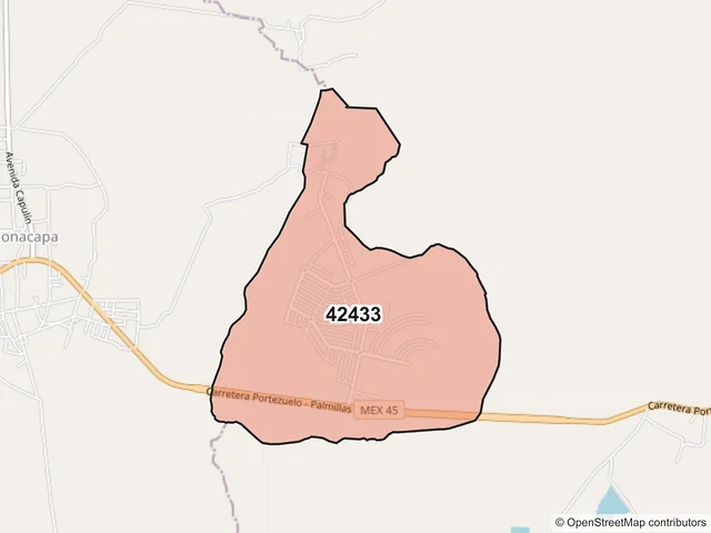 Mapa del código postal 42433, Huichapan, Hidalgo