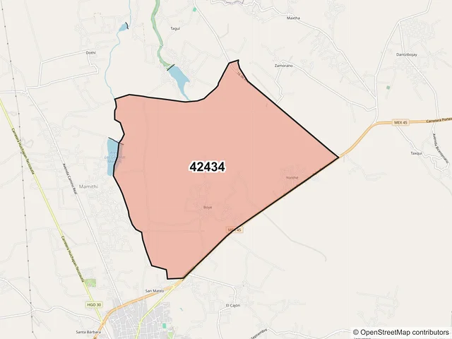 Mapa del código postal 42434, Huichapan, Hidalgo